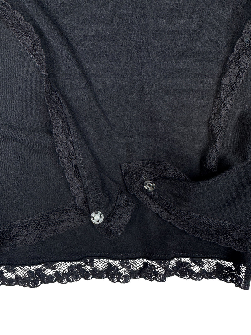 Vintage 2000s Y2K Blumarine Black Cropped Long Sleeve Bolero Style Lace Trim Blouse with Rhinestone Detail | Size M-L