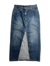 Vintage 2000s Y2K Soft Grunge Streetwear Blue Jean Denim Low Rise Cutout Maxi Skirt | Size S