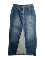 Vintage 2000s Y2K Soft Grunge Streetwear Blue Jean Denim Low Rise Cutout Maxi Skirt | Size S