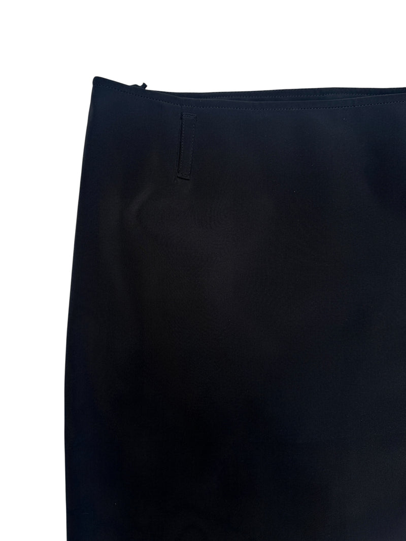 Vintage 2000s Y2K Prada Low Rise Solid Black Straight Silhouette Midi Skirt | Size S-M