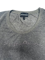 Vintage 2000s Y2K Emporio Armani Grey & Gold Sparkle Metallic Short Sleeve Scoop Neck T-Shirt  | Size M