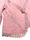 Vintage 2000s Y2K Preppy Chic Pastel Baby Pink Collared Cotton Blazer Jacket with Bedazzled Rhinestones | Size M