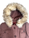Vintage 70s Mod Bohemian Hippie Rust Orange Brown Woven Button Down Faux Fur Hooded Winter Trench Coat | Size S
