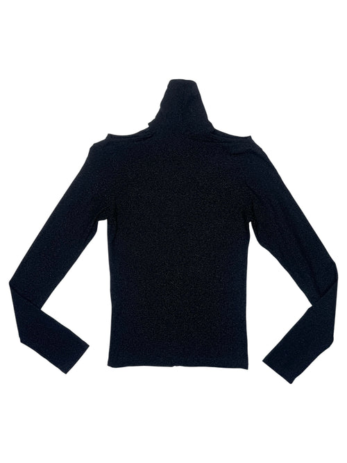 Vintage 2000s Black Metallic Keyhole Mockneck Long Sleeve Top | Size XS-S