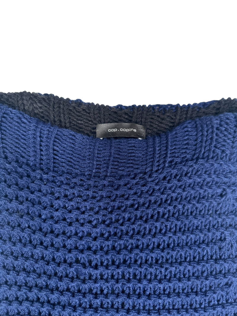 Cop Copine Subversive Wool Blend Navy Blue Knit Off-the-Shoulder Shawl Scarf Wrap | One Size