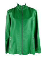 Vintage 2000s Y2K Bright Green High Mockneck Zip Up Moto Leather Jacket