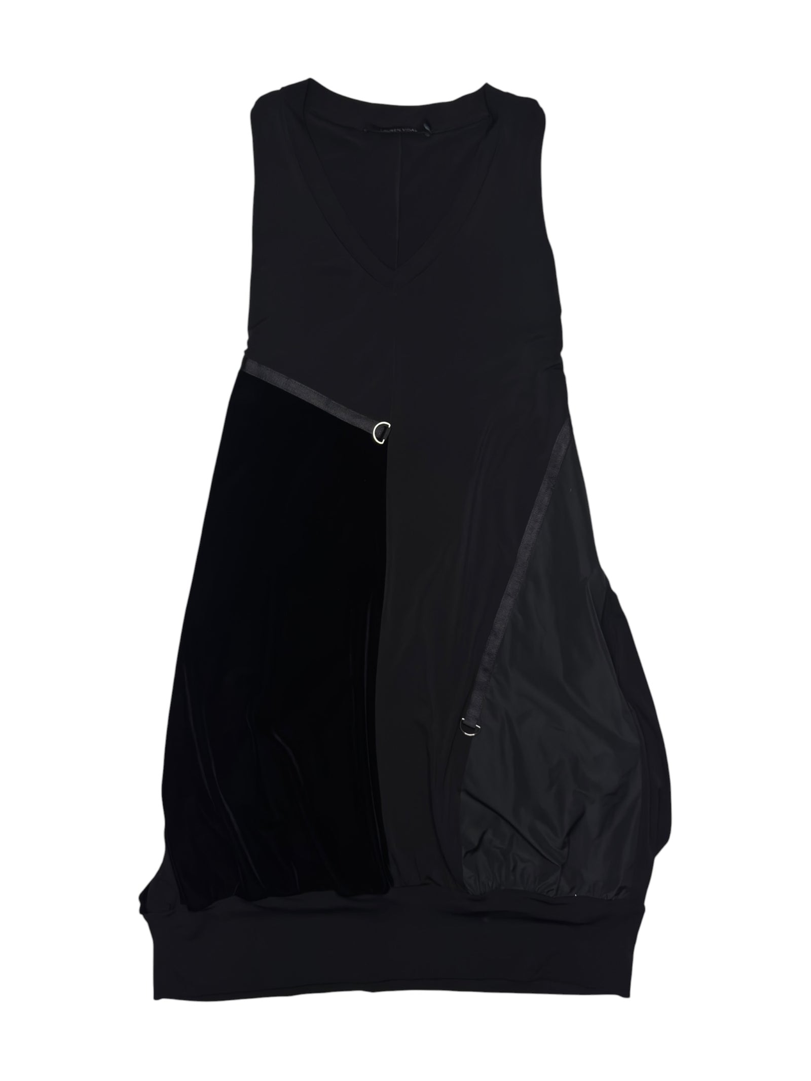 Vintage 2000s Black Midi Parachute Balloon Sleeveless Tank Dress with Velvet Detail | Size S