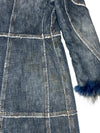 Vintage 2000s Y2K Rocco Barocco Dark Wash Blue Denim Coat with Faux Fur Collar Trim | Size L