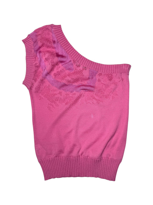 Vintage 2000s ICEBERG Pink Asymmetrical Off-the-Shoulder Knit Top | Size S