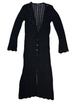 Vintage 2000s Black Crocheted Thin Duster Maxi Length Cardigan | Size S