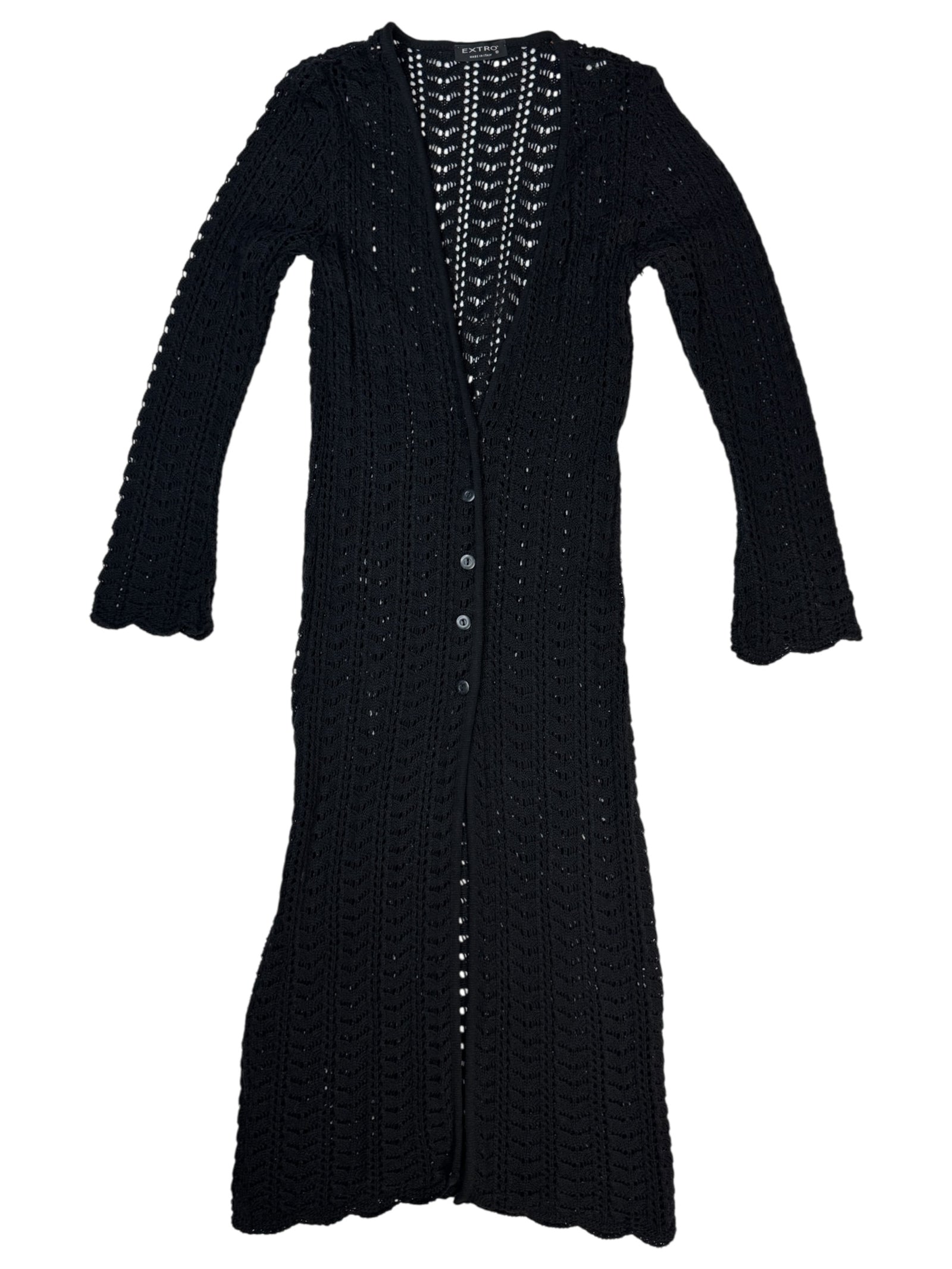 Vintage 2000s Black Crocheted Thin Duster Maxi Length Cardigan | Size S