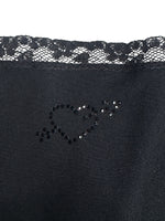 Vintage 2000s Y2K Blumarine Black Cropped Long Sleeve Bolero Style Lace Trim Blouse with Rhinestone Detail | Size M-L