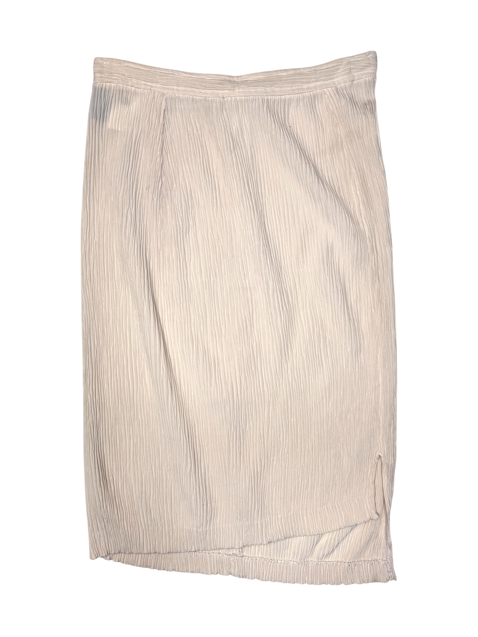 Vintage 2000s COMME des GARÇONS Silk Beige High Waisted Crinkle Pleated Knee Length Midi Skirt | Size M