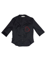 Vintage 2000s Moschino 3/4 Sleeve Black Button Up Collared Shirt with Red Rhinestone Detail | Size M