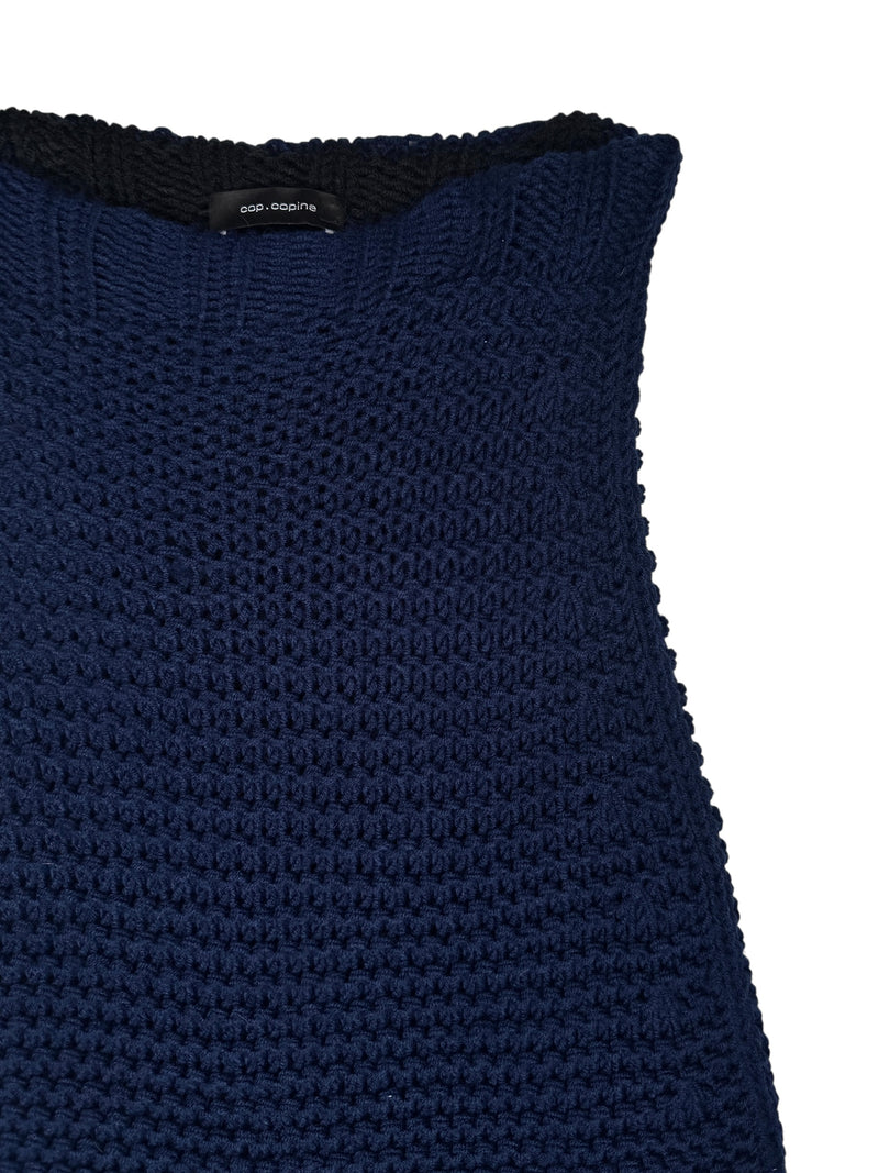 Cop Copine Subversive Wool Blend Navy Blue Knit Off-the-Shoulder Shawl Scarf Wrap | One Size