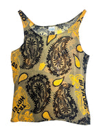 Vintage 2000s Y2K Trussardi Green & Yellow Paisley Graphic Print Sleeveless Chiffon Tank Top | Size M