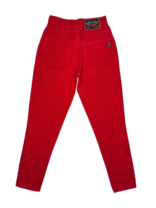 Vintage 90s Red High Waisted Tapered Courdoroy Trousers | Size XS-S