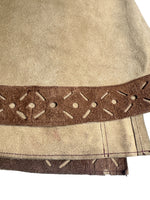 Vintage 70s Bohemian Hippie Tan & Brown Suede Leather Collared Snap Button Down Cape Poncho | Size M