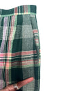 Vintage 70s Mod Bohemian Hippie High Waisted Wool Green & Pink Tartan Check Print Wide Leg Trousers | 26 Inch Waist