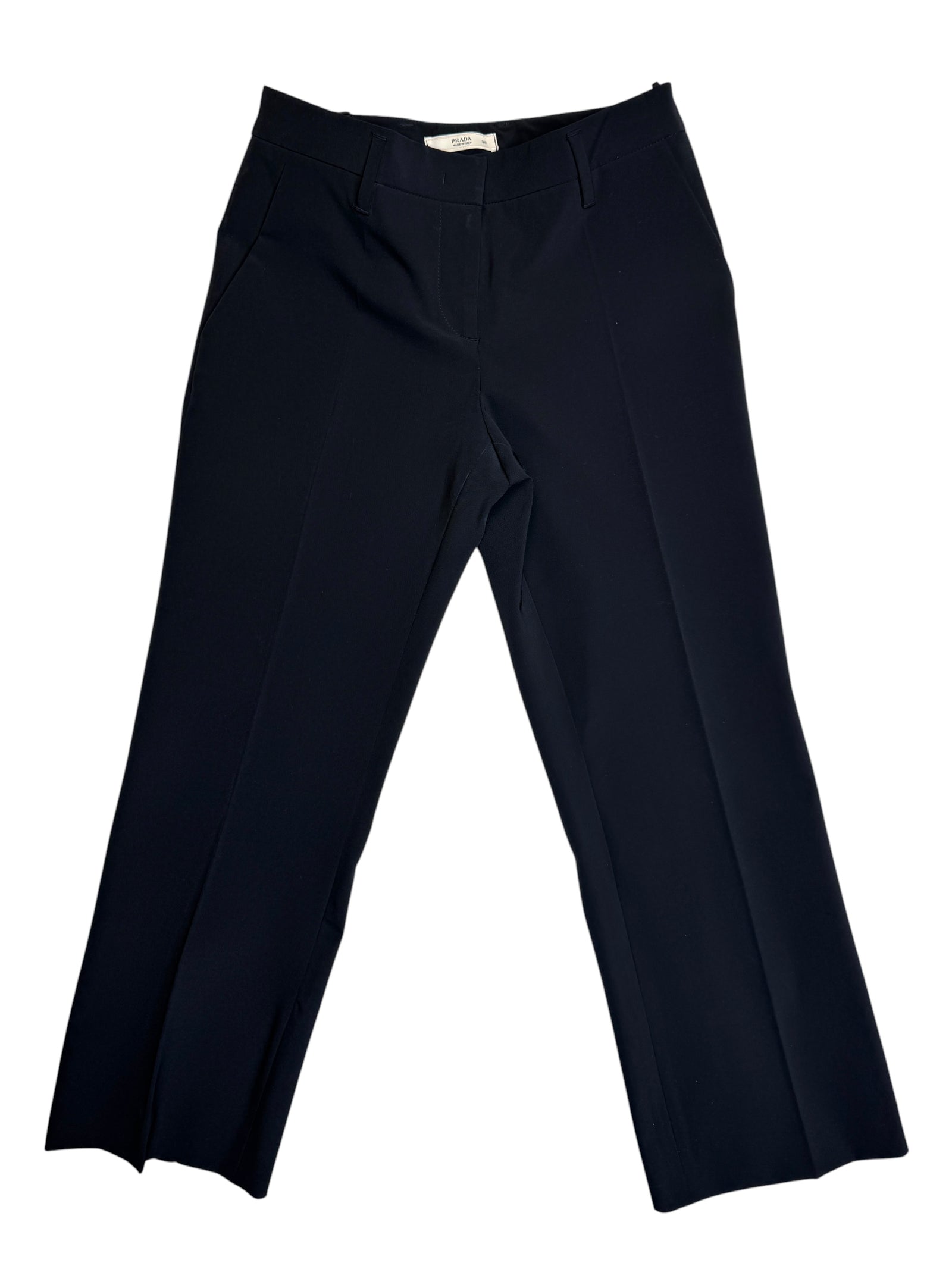 Vintage 2000s PRADA Minimalist Mid-Rise Black Formal Tailored Cropped Trousers | Size S