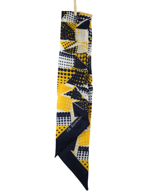 Vintage 60s Mod Psychedelic Abstract Op-Art Navy Blue & Yellow Polka Dot Thin Neck Tie Scarf