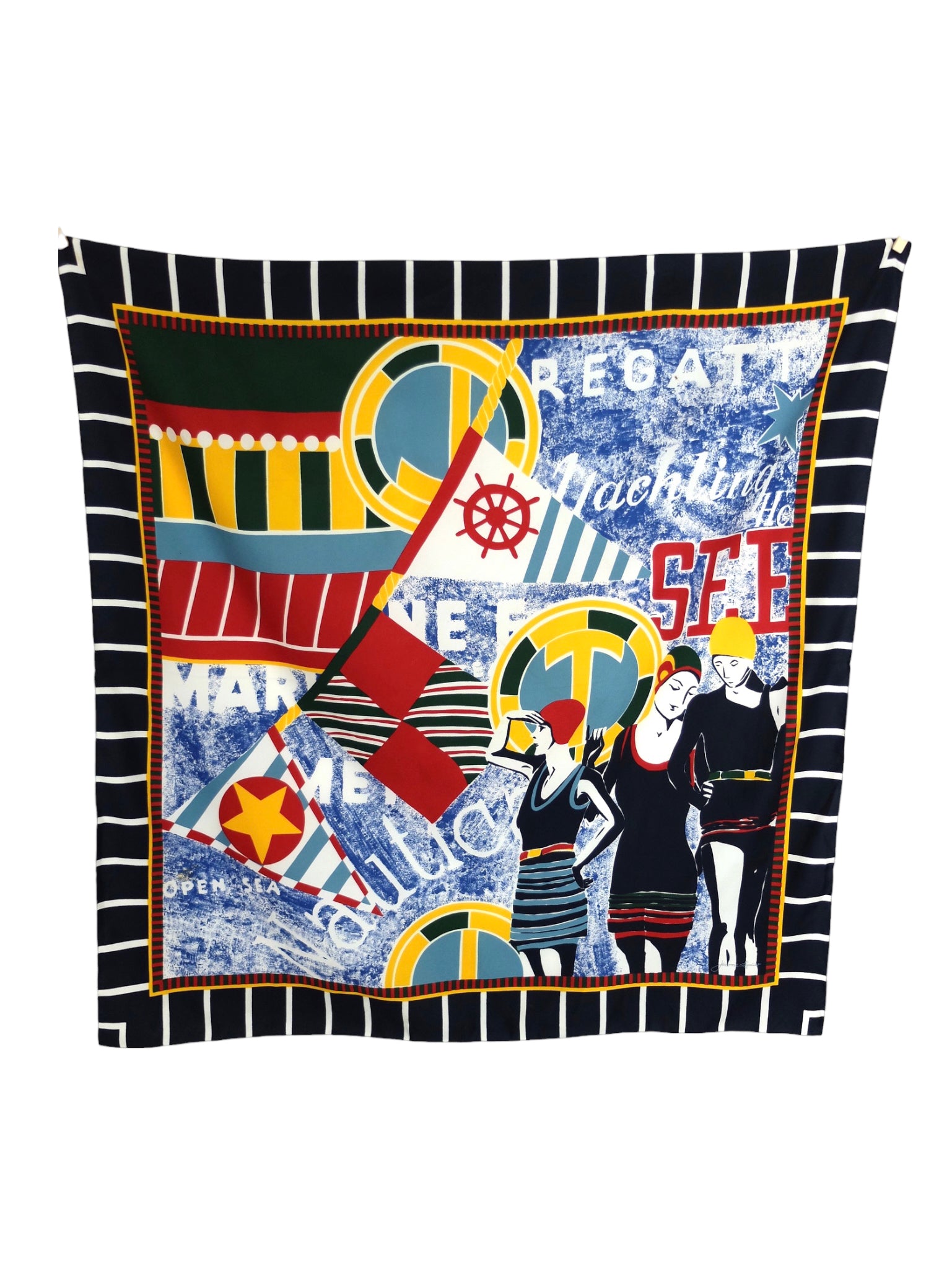 Vintage 80s Mod Nautical Funky Abstract Print Square Bandana Neck Tie Scarf