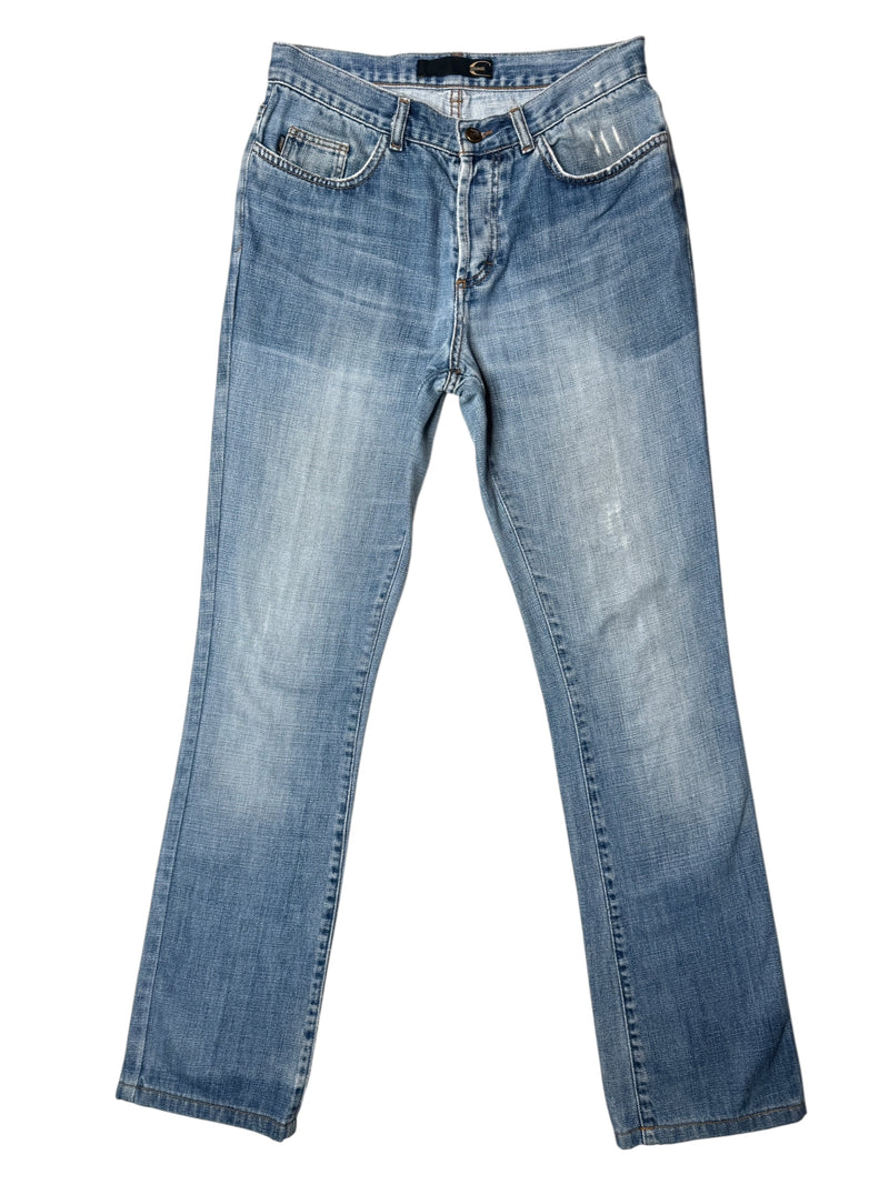Vintage 2000s Y2K Just Cavalli Mid-Rise Blue Light Wash Denim Straight Leg Jeans | 30 Inch Waist