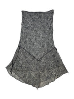 Vintage 2000s Black & Grey Silk Paisley Fit & Flare Asymmetric Midi Skirt with Ribbon Detail | Size M