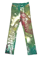 Vintage SS05 Cavalli Mushroom Fantasy Green & Pink Acid Wash Abstract Patterned Jeans | 28 Inch Waist