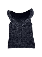 Vintage 2000s MARELLA Sleeveless Black & White Mesh Tank Top with Ruffle Neckline | Size L