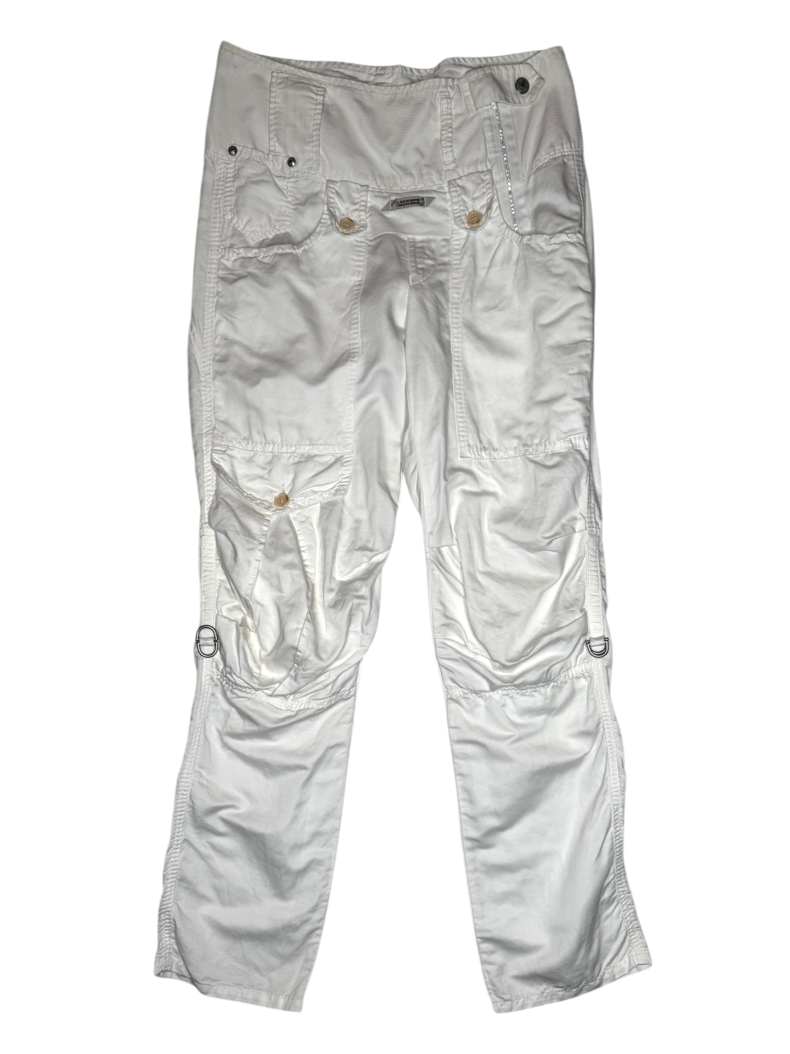 Vintage 2000s Marithé + François Girbaud Subversive High Rise Flax Blend White Cargo Pants | 29 Inch Waist