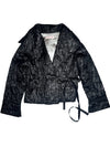 Vintage 2000s Y2K Black Lightweight Collared Crinkle Jacket with Waist Tie | Size L