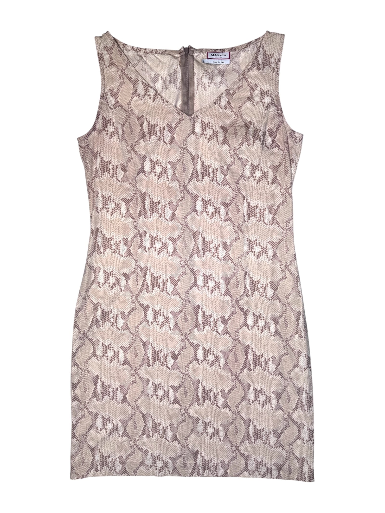 Vintage 2000s MAX & CO Beige Snake Print Sleeveless Tank Fitted Mini Pencil Dress | Size M