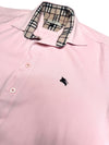 Vintage 2000s Y2K Burberry Preppy Pastel Pink & Plaid Tartan Collared Button Up Short Sleeve Shirt | Size M