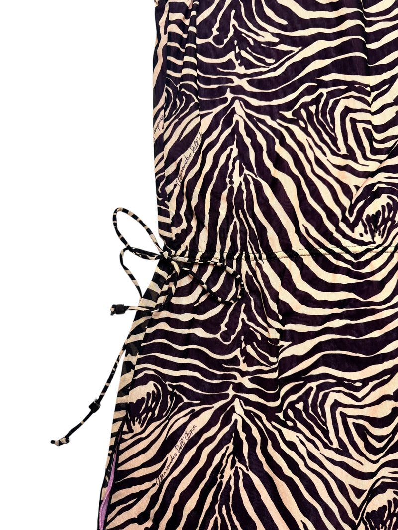Vintage 2000s Y2K Alesandro Dell’acqua Brown & Pink Tiger Animal Print Sleeveless Layered Mini Dress with Cinched Drop Waist & Tie Details | Size M