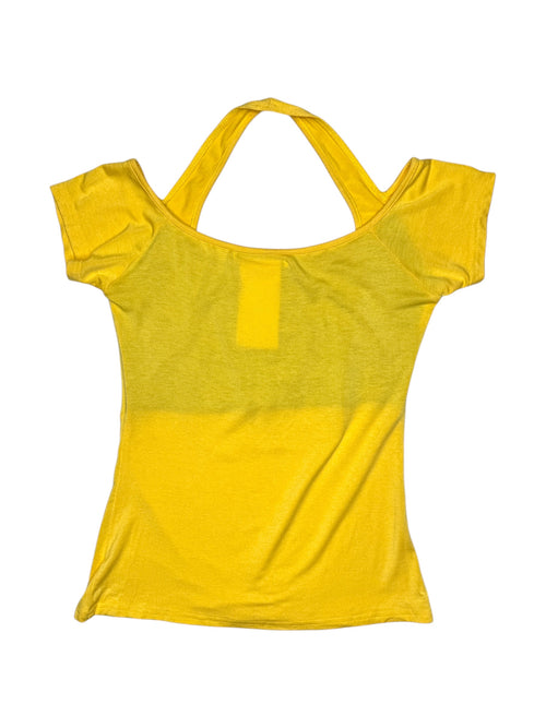 Vintage 2000s CHRISTIAN DIOR Yellow & Black Glitter Logo Layered Halter Off-the-Shoulder T-Shirt | Size S-M