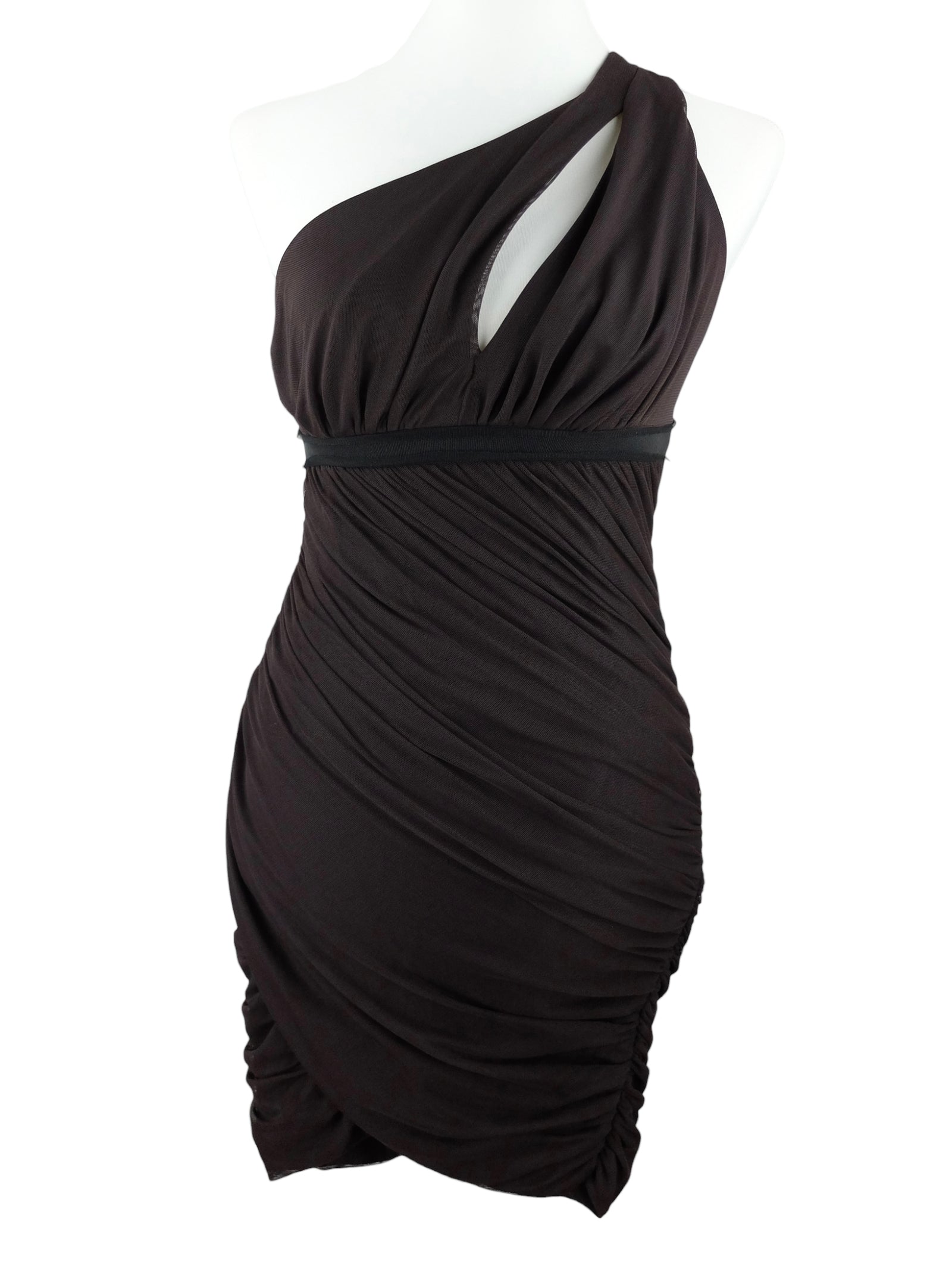 Vintage 2000s Y2K BCBG Maxazria Clubwear One Shoulder Asymmetrical Draped Fitted Pencil Mini Dress with Cutout Detail | Size S