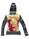 Vintage 2000s Y2K Custo Barcelona Streetwear Fitted Abstract Multicoloured Graphic Hooded Long Sleeve Shirt | Size S