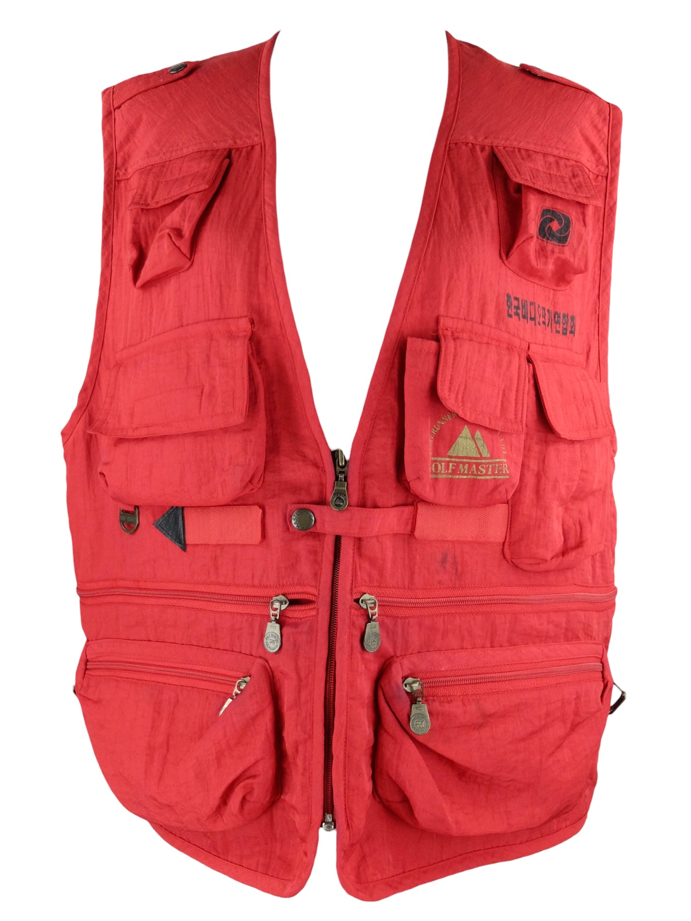 Vintage 90s Rare Korean Gorpcore Bright Red Zip Up Utility Vest with Pockets | Men’s Size XL-XXL