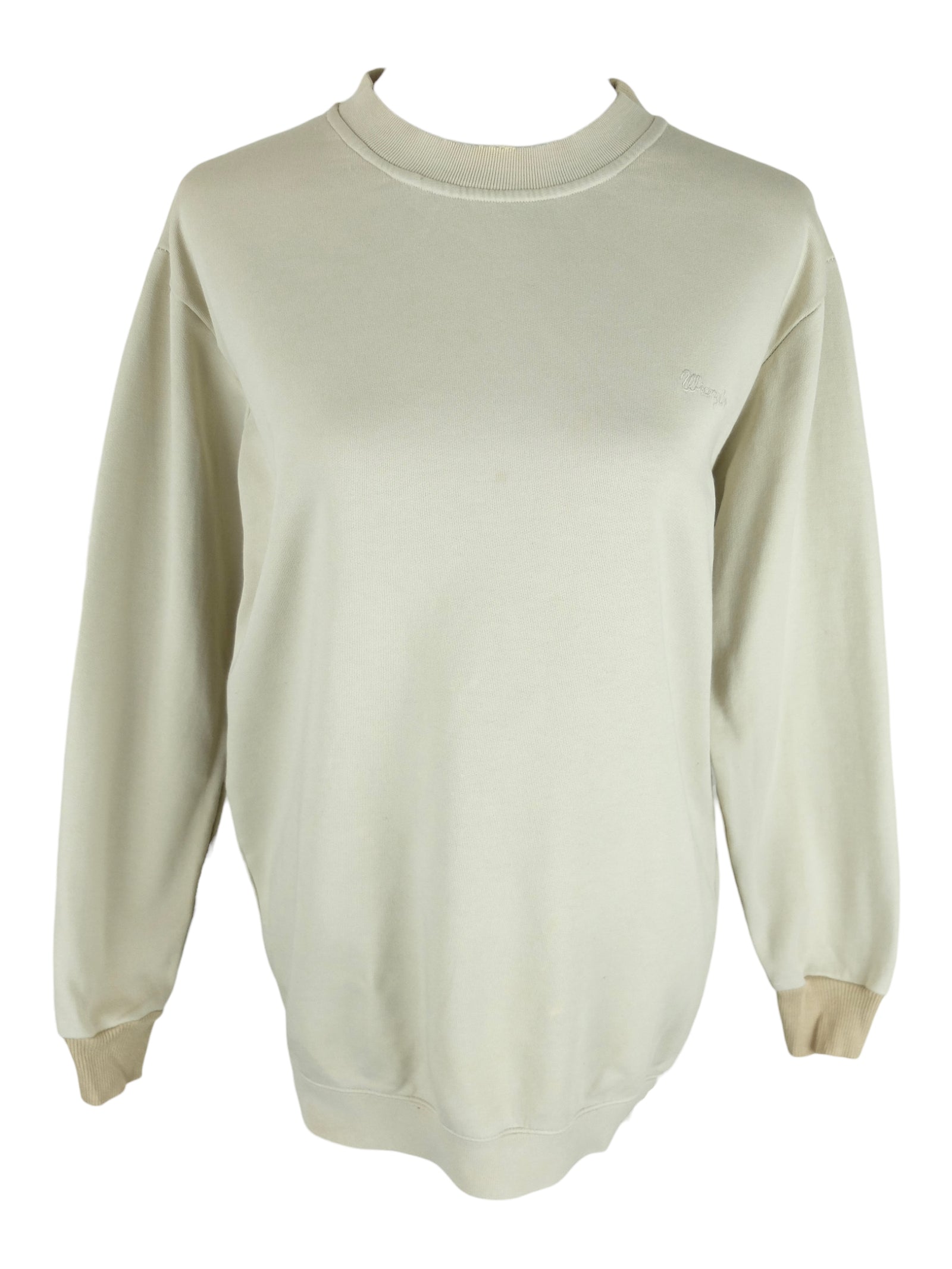 Vintage 2000s Y2K Wrangler Streetwear Athletic Solid Basic Beige Cream Crew Neck Pullover Sweatshirt  | Men’s Size M