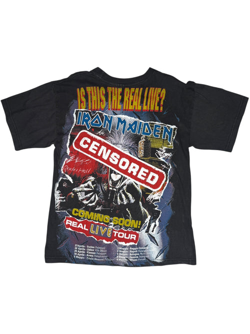 Vintage 90s Iron Maiden Bootleg Italian Censored Tour Black Graphic T-shirt | Men's Size M