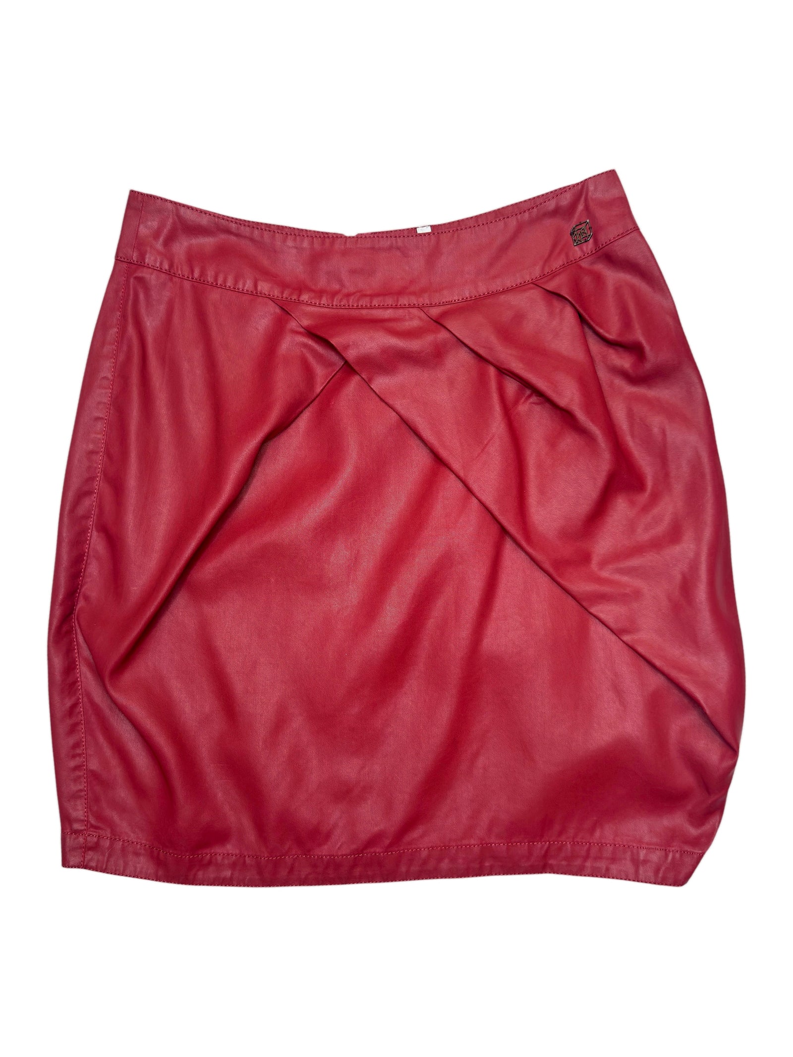 Vintage 2000s COP COPINE Red Coated Lyocell Draped Bubble Tulip Mini Skirt | Size S