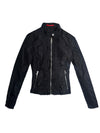 Vintage 2000s Y2K Prada Black Moto Nylon Fitted Utility Track Windbreaker Jacket with Ruffle Detail | Size XXS