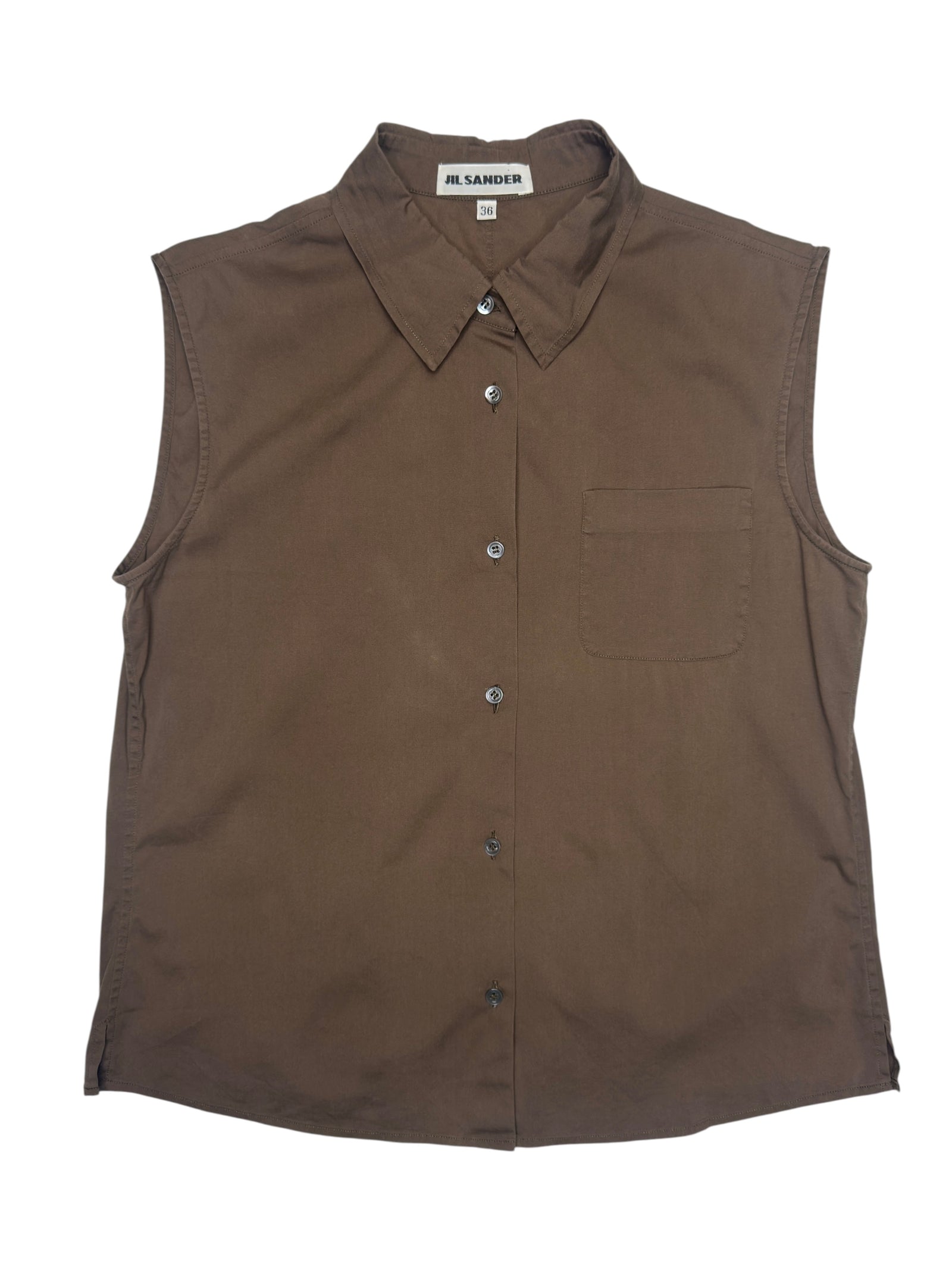 Vintage 2000s JIL SANDER Cotton Brown Sleeveless Button Up Shirt | Size S