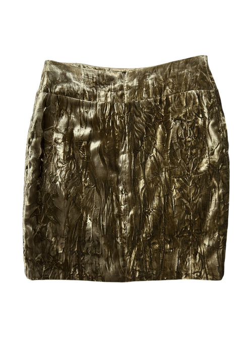 Vintage 2000s High Waisted Khaki Green Crushed Velvet Crinkle Mini Skirt | Size S