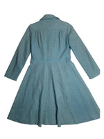 Vintage 60s Mod Preppy Blue Wool Collared Button Down Fitted Trench Coat | Size S