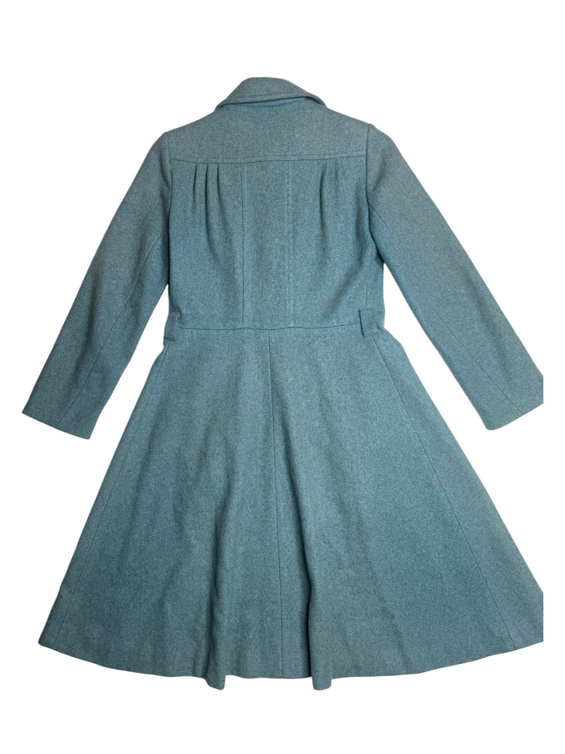 Vintage 60s Mod Preppy Blue Wool Collared Button Down Fitted Trench Coat | Size S