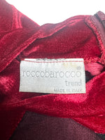 Vintage 80s Rocco Barocco Red Velvet Mockneck Long Sleeve Formal Dress with Mesh Cutout | Size XL