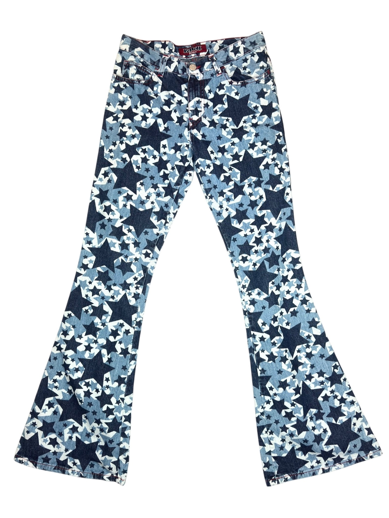 Vintage 2000s KILLAH Low Rise Star Print Flared Bootcut Denim Jeans | Size S