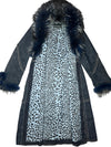Vintage 2000s Y2K Rocco Barocco Dark Wash Blue Denim Coat with Faux Fur Collar Trim | Size L